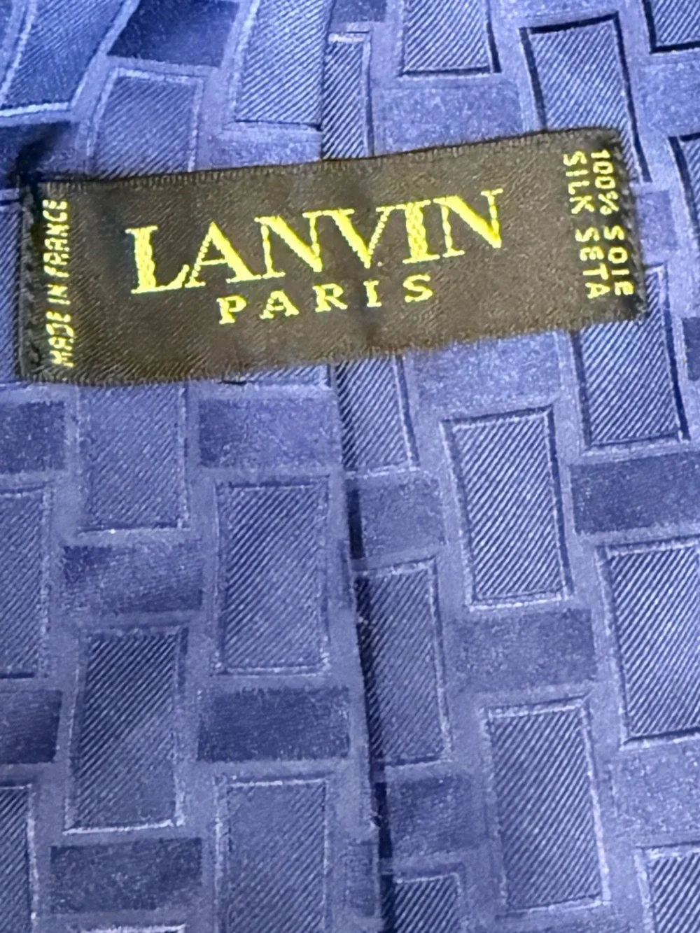Lanvin Silk Necktie Navy Tone-on-Tone Jacquard Basketweave Geometric 3.75
